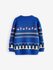 Blue Pikachu Pokemon Christmas Fairisle Pattern Crew Neck Jumper (3-16yrs) - Image 6 of 8