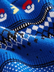 Blue Pikachu Pokemon Christmas Fairisle Pattern Crew Neck Jumper (3-16yrs) - Image 8 of 8
