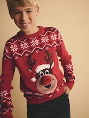 Reindeer 100% Cotton Christmas Jumper (3-16yrs) - Image 1 of 5