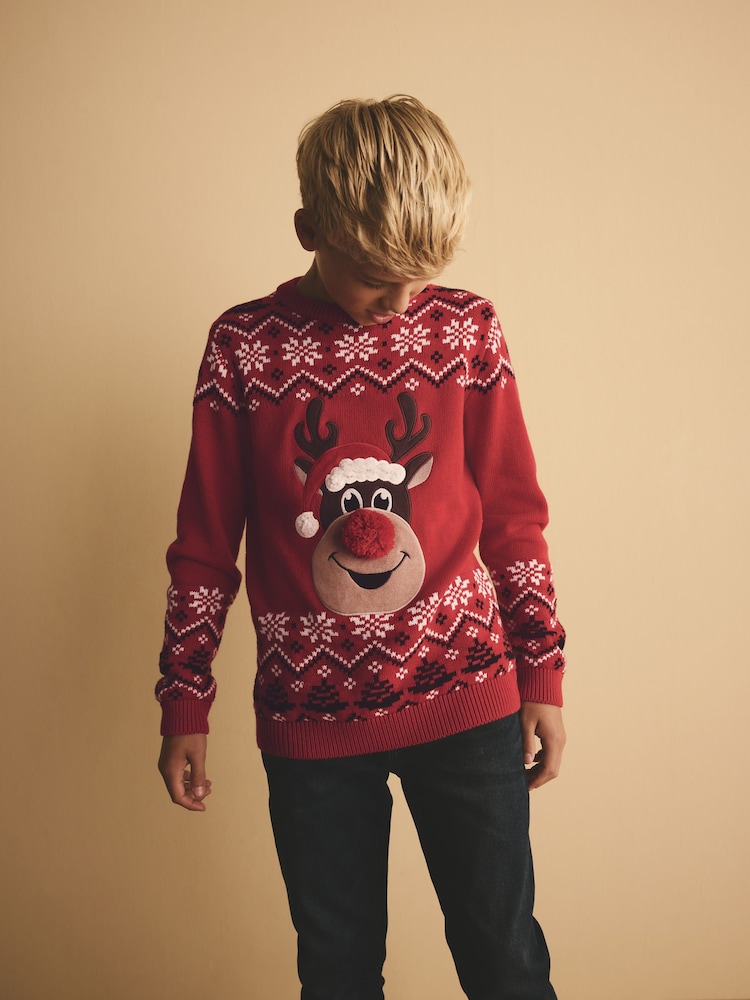 Reindeer 100% Cotton Christmas Jumper (3-16yrs) - Image 2 of 5