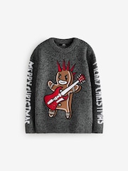 Charcoal Grey Gingerbread 100% Cotton Christmas Jumper (3-16yrs) - Image 1 of 4