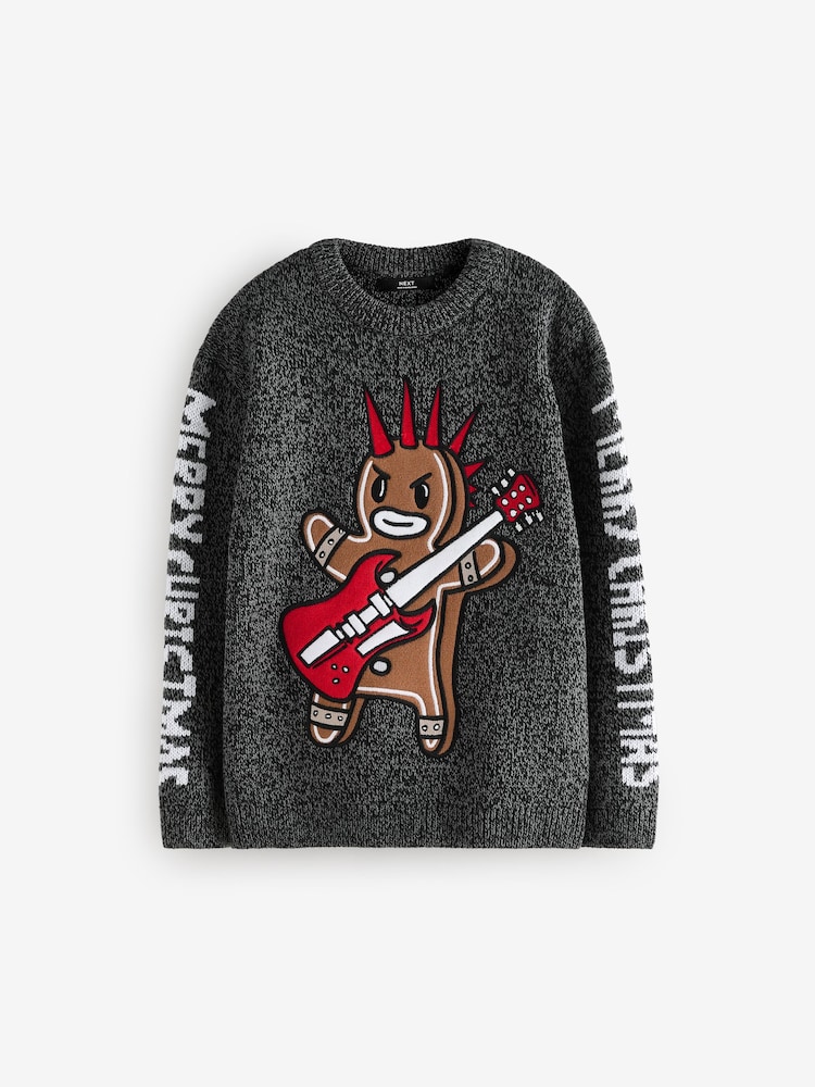 Charcoal Grey Gingerbread 100% Cotton Christmas Jumper (3-16yrs) - Image 1 of 4