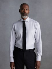 Grey Signature Textured 100% Cotton Slim Fit Single Cuff Shirt - Image 1 of 8