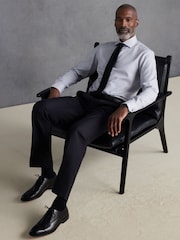Grey Signature Textured 100% Cotton Slim Fit Single Cuff Shirt - Image 2 of 8