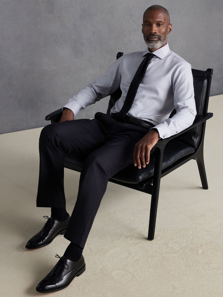 Grey Signature Textured 100% Cotton Slim Fit Single Cuff Shirt - Image 2 of 8