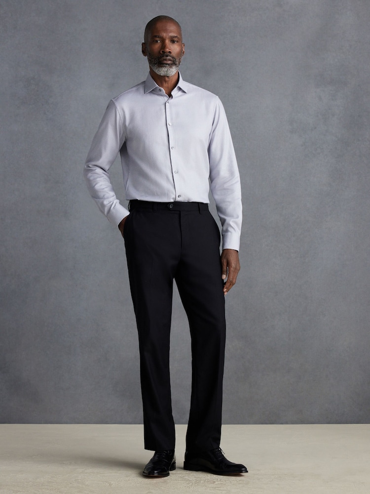 Grey Signature Textured 100% Cotton Slim Fit Single Cuff Shirt - Image 3 of 8