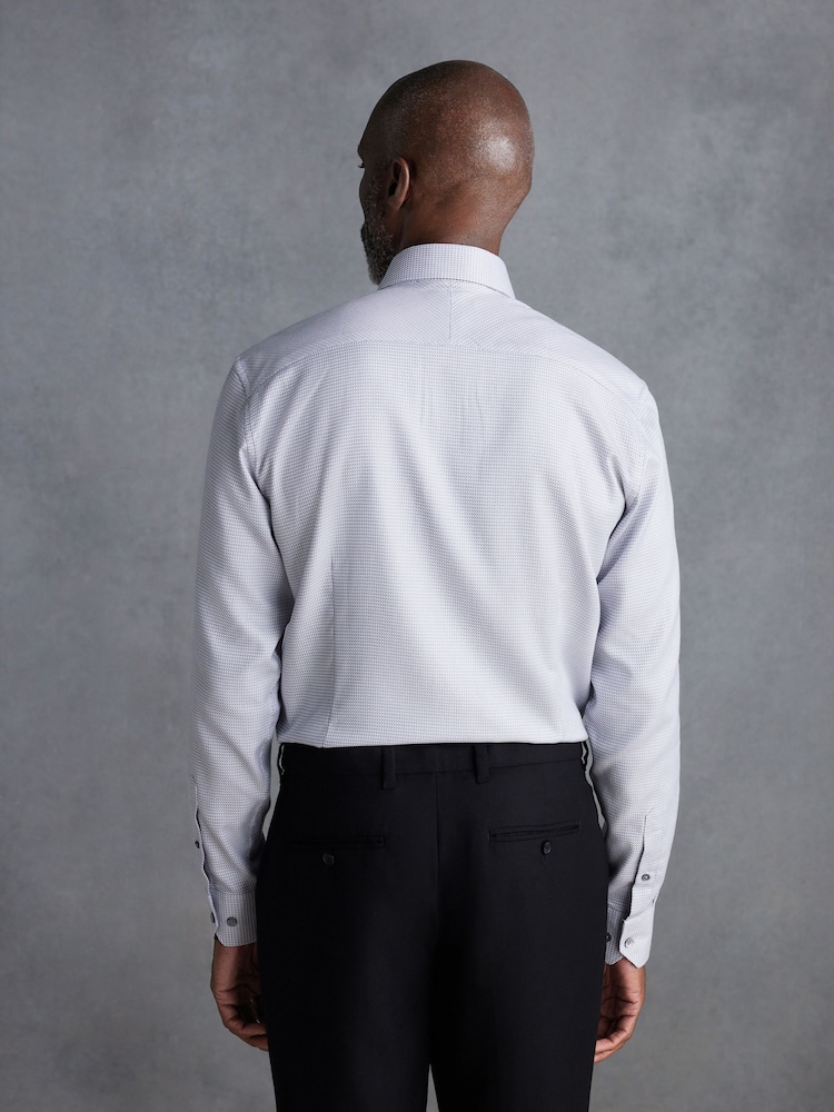 Grey Signature Textured 100% Cotton Slim Fit Single Cuff Shirt - Image 5 of 8