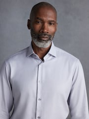 Grey Signature Textured 100% Cotton Slim Fit Single Cuff Shirt - Image 6 of 8