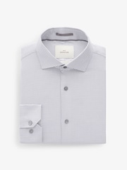 Grey Signature Textured 100% Cotton Slim Fit Single Cuff Shirt - Image 7 of 8
