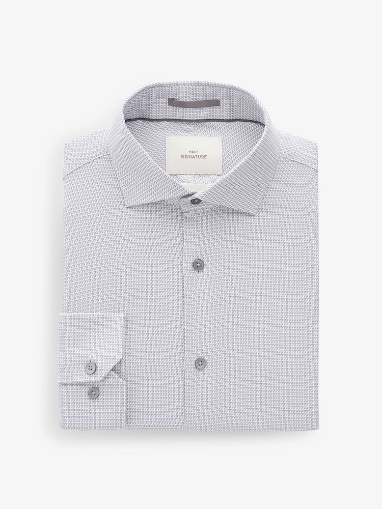 Grey Signature Textured 100% Cotton Slim Fit Single Cuff Shirt - Image 7 of 8