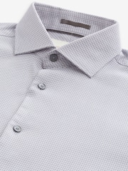 Grey Signature Textured 100% Cotton Slim Fit Single Cuff Shirt - Image 8 of 8
