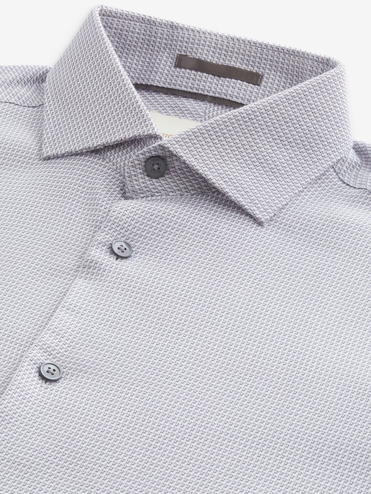 Grey Signature Textured 100% Cotton Slim Fit Single Cuff Shirt - Image 8 of 8