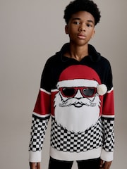 Santa Colourblock Hooded 100% Cotton Christmas Jumper (3-16yrs) - Image 1 of 8