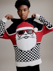 Santa Colourblock Hooded 100% Cotton Christmas Jumper (3-16yrs) - Image 2 of 8