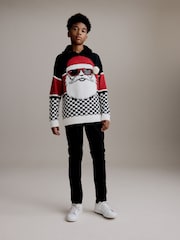 Santa Colourblock Hooded 100% Cotton Christmas Jumper (3-16yrs) - Image 3 of 8