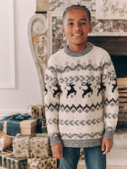 Black/White Matching Family Boys Christmas Fairisle Pattern Stag Jumper (3mths-16yrs) - Image 1 of 7