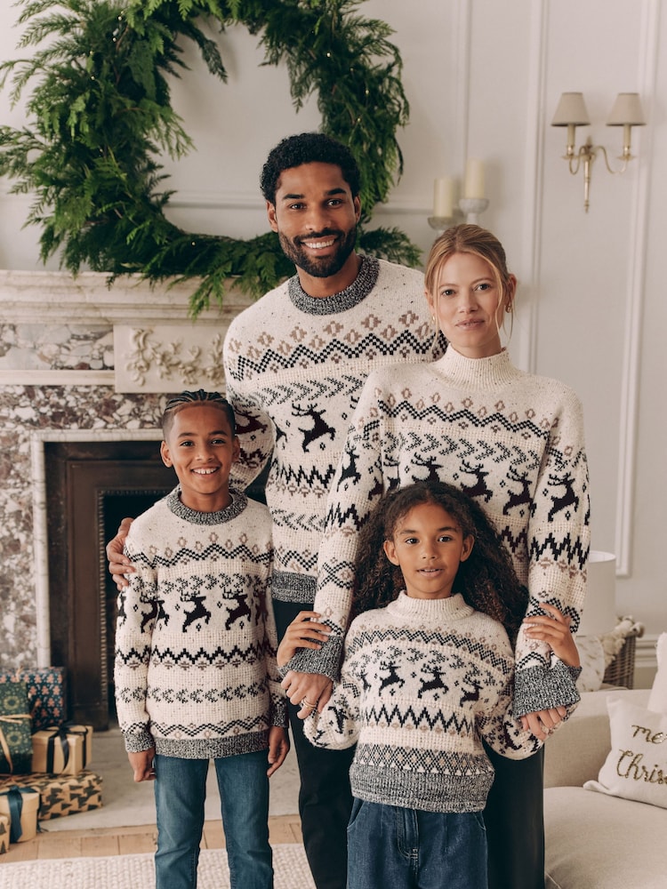 Black/White Matching Family Boys Christmas Fairisle Pattern Stag Jumper (3mths-16yrs) - Image 2 of 7