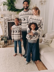 Black/White Matching Family Boys Christmas Fairisle Pattern Stag Jumper (3mths-16yrs) - Image 3 of 7