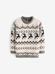 Black/White Matching Family Boys Christmas Fairisle Pattern Stag Jumper (3mths-16yrs) - Image 5 of 7