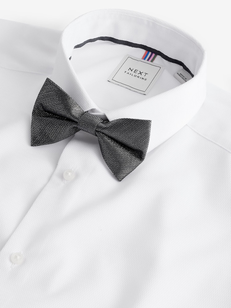 White/Silver Glitter Bow Tie Slim Fit Single Cuff Shirt And Bow Tie Pack - Image 1 of 7