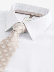 White/Neutral Brown Diamond Jacquard Slim Fit Occasion Shirt And Tie Pack - Image 1 of 8