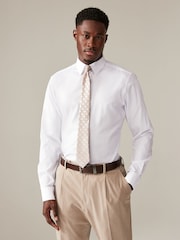 White/Neutral Brown Diamond Jacquard Slim Fit Occasion Shirt And Tie Pack - Image 2 of 8
