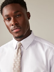 White/Neutral Brown Diamond Jacquard Slim Fit Occasion Shirt And Tie Pack - Image 3 of 8