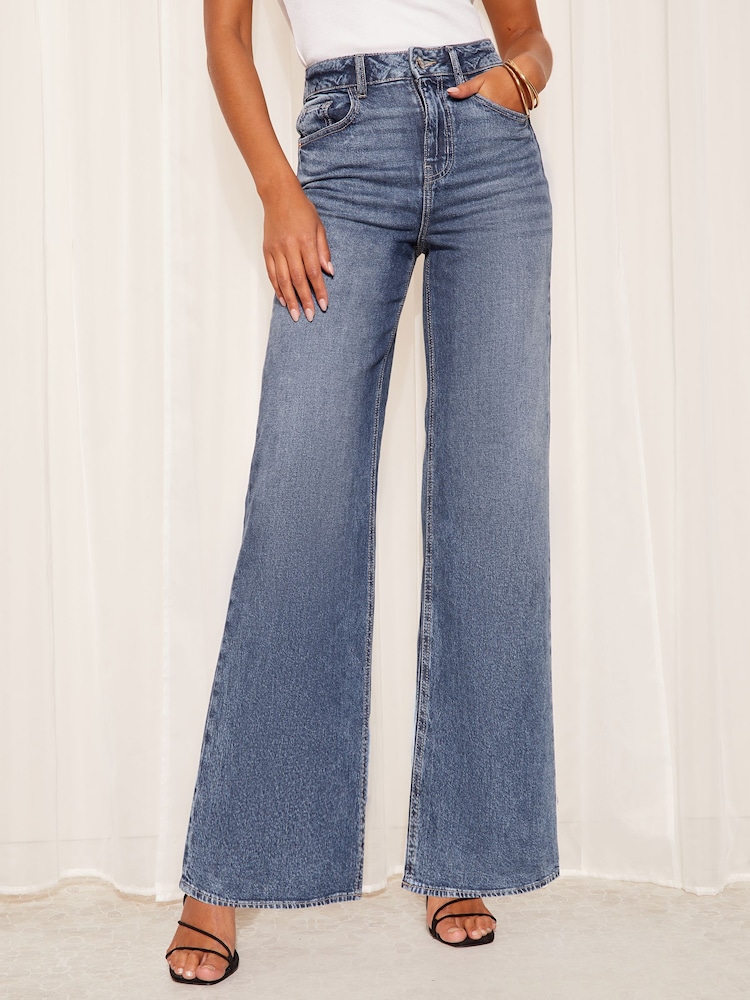 Friends Like These Mid Blue Wide Leg Jeans - Image 1 of 4 Friends Like These Mid Blue Wide Leg Jeans - Image 1 of 4
