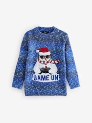 Blue Gaming Snowman 100% Cotton Christmas Jumper (3-16yrs) - Image 1 of 5