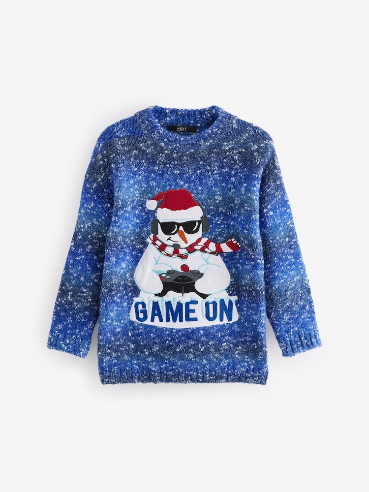 Blue Gaming Snowman 100% Cotton Christmas Jumper (3-16yrs) - Image 1 of 5
