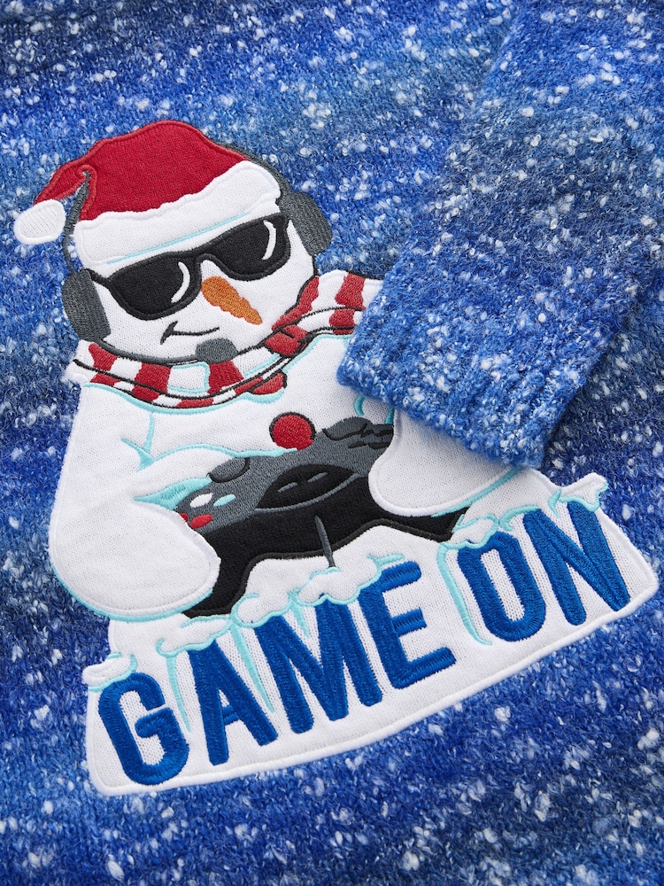 Blue Gaming Snowman 100% Cotton Christmas Jumper (3-16yrs) - Image 5 of 5