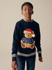 Navy Blue Bear 100% Cotton Christmas Jumper (3-16yrs) - Image 1 of 5