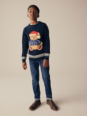 Navy Blue Bear 100% Cotton Christmas Jumper (3-16yrs) - Image 2 of 5