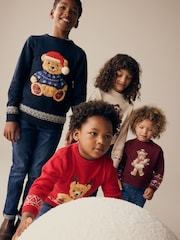 Navy Blue Bear 100% Cotton Christmas Jumper (3-16yrs) - Image 3 of 5