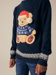 Navy Blue Bear 100% Cotton Christmas Jumper (3-16yrs) - Image 5 of 5