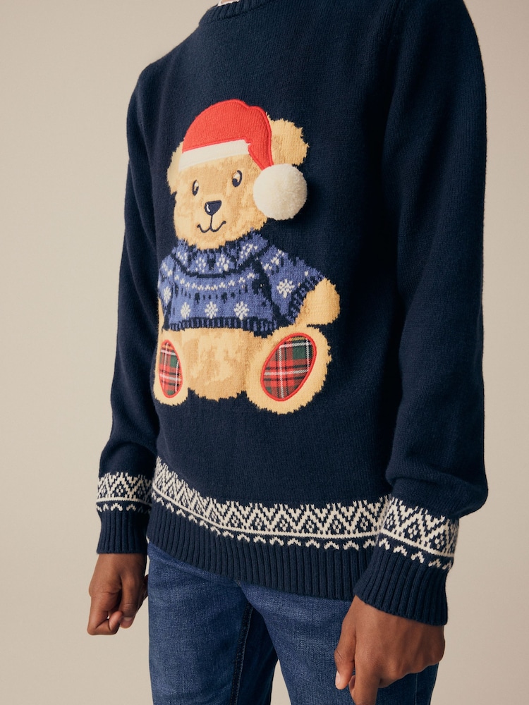 Navy Blue Bear 100% Cotton Christmas Jumper (3-16yrs) - Image 5 of 5