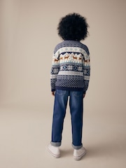 Navy Blue Boys Matching Family Christmas Fairisle Pattern Reindeer Jumper (3mths-16yrs) - Image 2 of 6