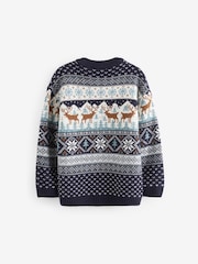 Navy Blue Boys Matching Family Christmas Fairisle Pattern Reindeer Jumper (3mths-16yrs) - Image 5 of 6