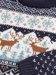 Navy Blue Boys Matching Family Christmas Fairisle Pattern Reindeer Jumper (3mths-16yrs) - Image 6 of 6
