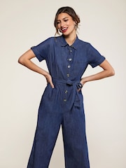 Yumi Blue 100% Cotton Denim Button Jumpsuit - Image 3 of 5