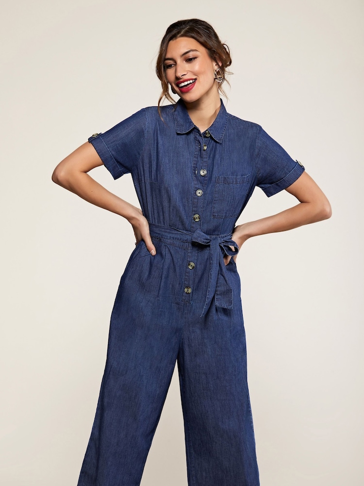 Yumi Blue 100% Cotton Denim Button Jumpsuit - Image 3 of 5
