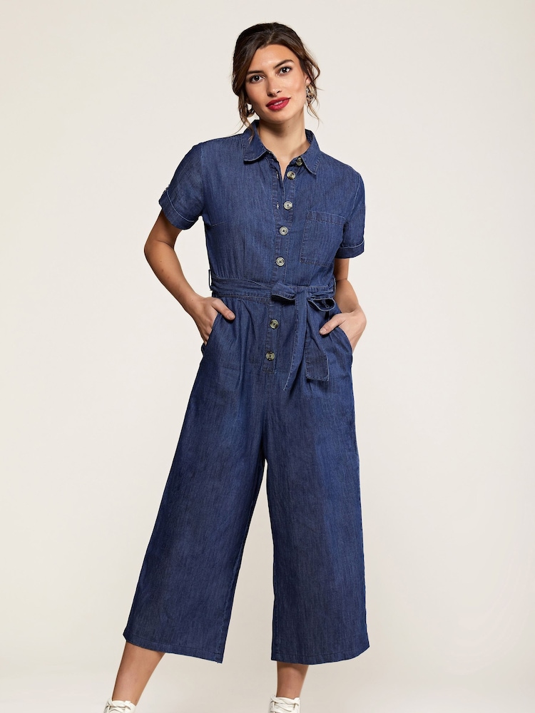 Yumi Blue 100% Cotton Denim Button Jumpsuit - Image 4 of 5