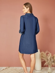 Yumi Blue Chambray 100% Cotton Tunic With Pockets - Image 3 of 4