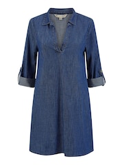 Yumi Blue Chambray 100% Cotton Tunic With Pockets - Image 4 of 4