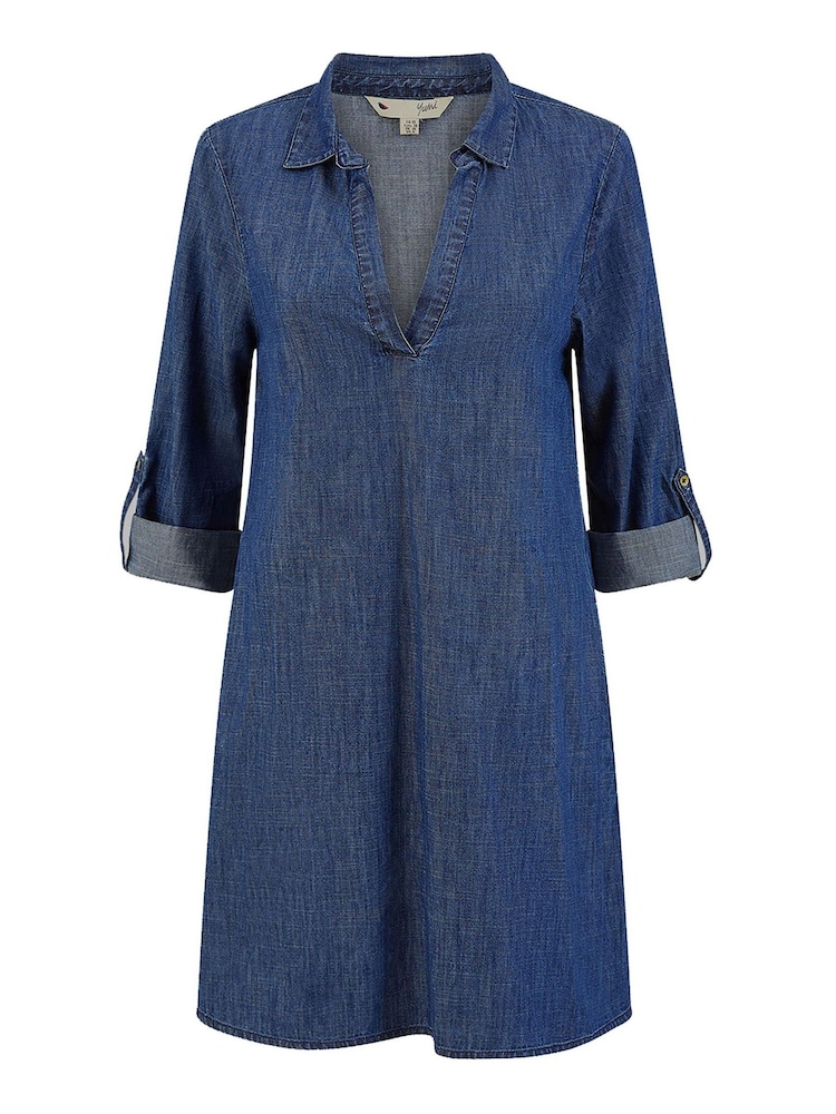 Yumi Blue Chambray 100% Cotton Tunic With Pockets - Image 4 of 4 Yumi Blue Chambray 100% Cotton Tunic With Pockets - Image 4 of 4