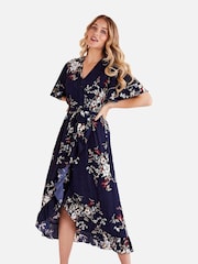 Mela Blue Floral Short Sleeve Maxi Dress - Image 1 of 4