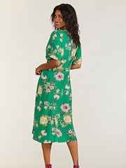 Yumi Green Crane Print Kimono Midi Dress - Image 2 of 4