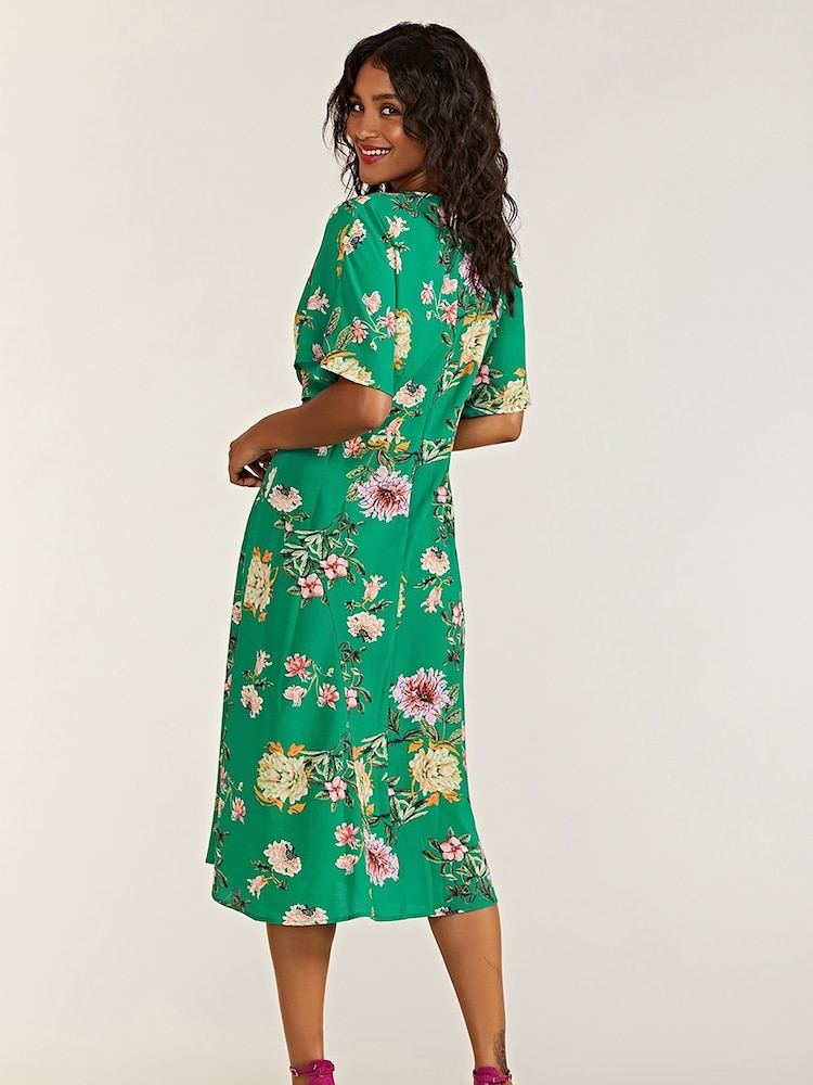 Yumi Green Crane Print Kimono Midi Dress - Image 2 of 4