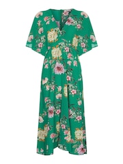 Yumi Green Crane Print Kimono Midi Dress - Image 4 of 4