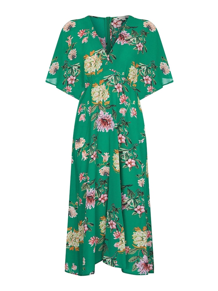 Yumi Green Crane Print Kimono Midi Dress - Image 4 of 4
